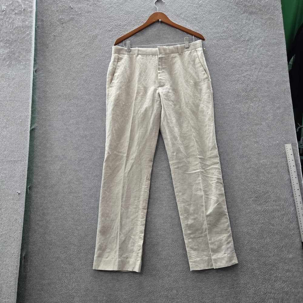 Perry Ellis Men Pants 32X30 Beige Cotton Linen Dress Pants READ